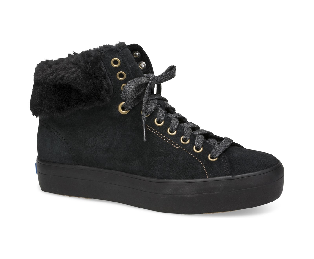 Zapatillas Keds Mujer Negras - Rise Hi Suede Faux Fur - 917-LHEUTK